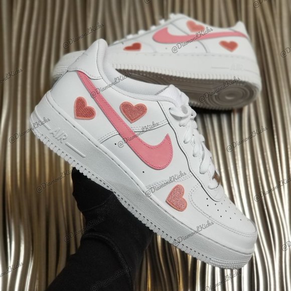 Nike Shoes - Custom Nike Air Force 1 Custom Hearts White Pink